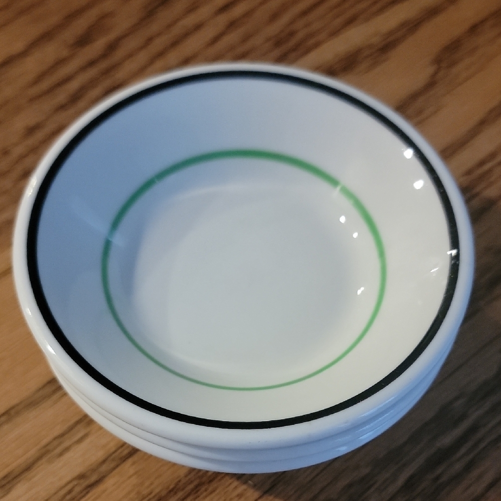 Syracuse China Set Of 3 Dessert/Berry Bowls White With Black And Green Trim